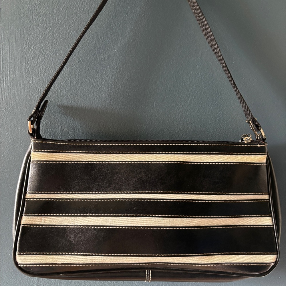 Liz Claiborne Black and Cream Striped Shoulder Bag